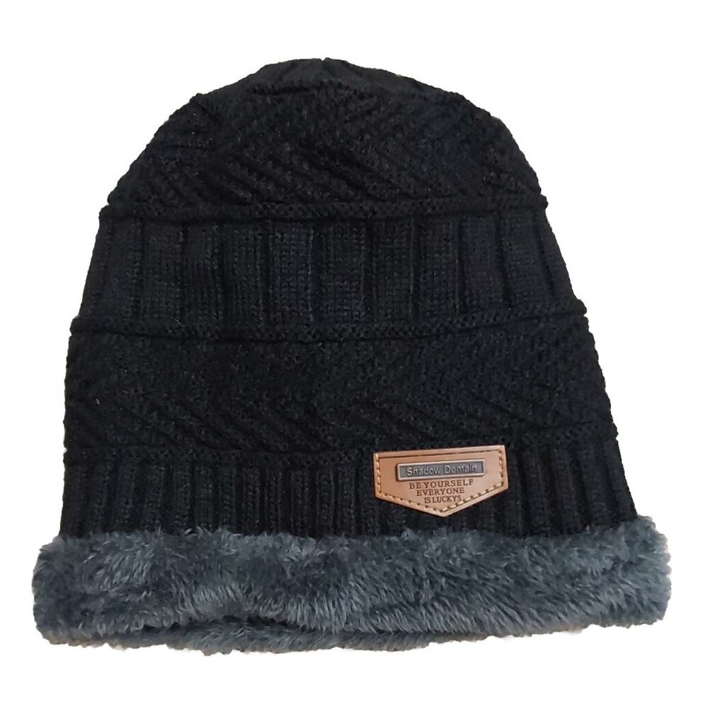 Shadow Domain Fleece Lined Black Knit Hat #15y37